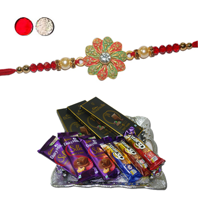 "Rakhi - ZR-5240 A  (Single Rakhi), Choco Thali - code RC02 - Click here to View more details about this Product